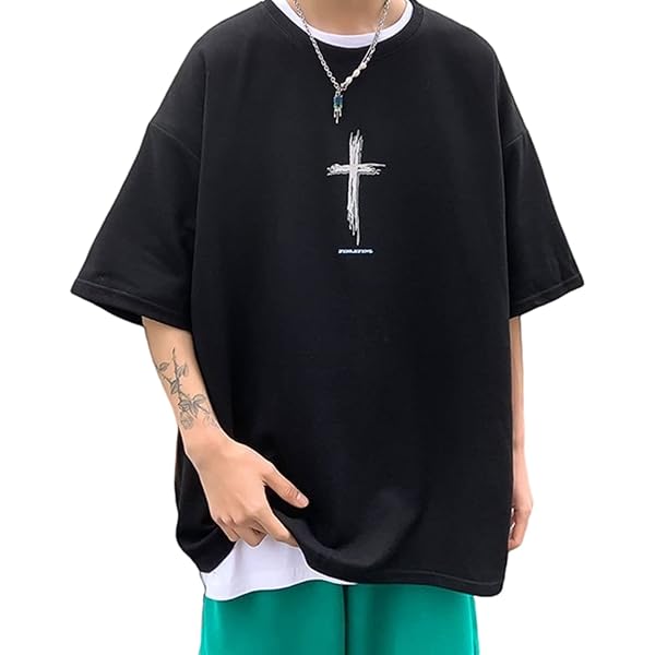Men Y2K Vintage T-Shirt Gothic Cross Graphic Tees Korean Japanese